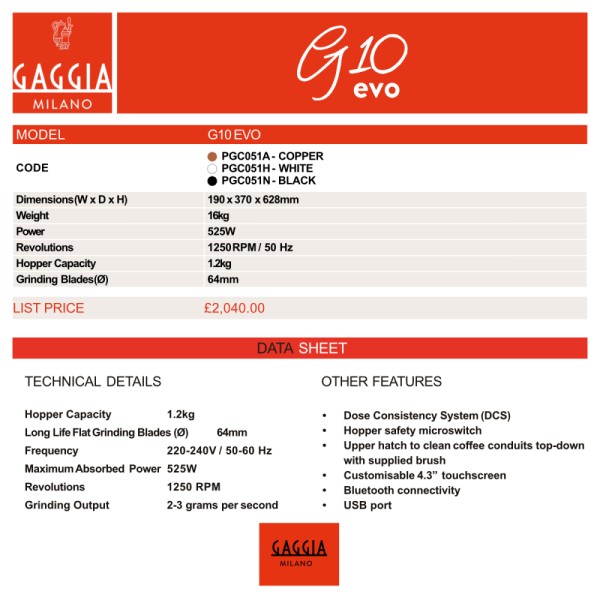 Gaggia G10 EVO Coffee Grinder